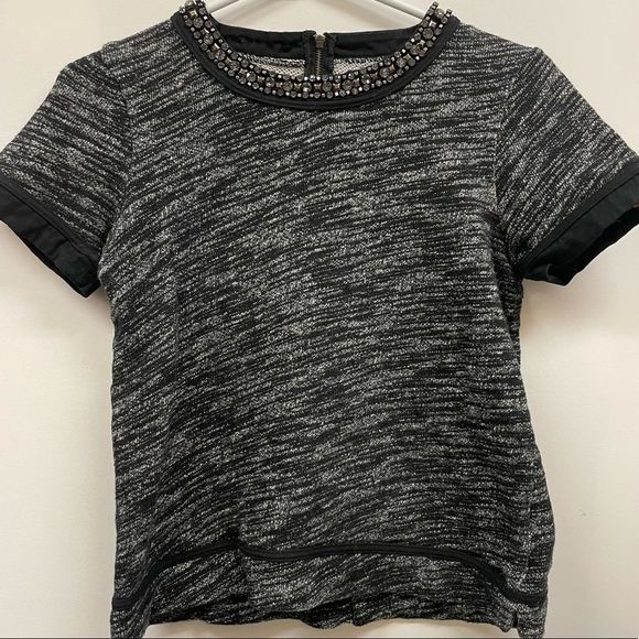 Madewell Sparkle Trim Crystal Accent Knit T-Shirt Sz. Small - Picture 2 of 8